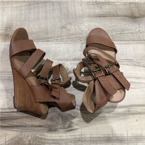 Crown Vintage Tan Strappy Wedge Sandals
